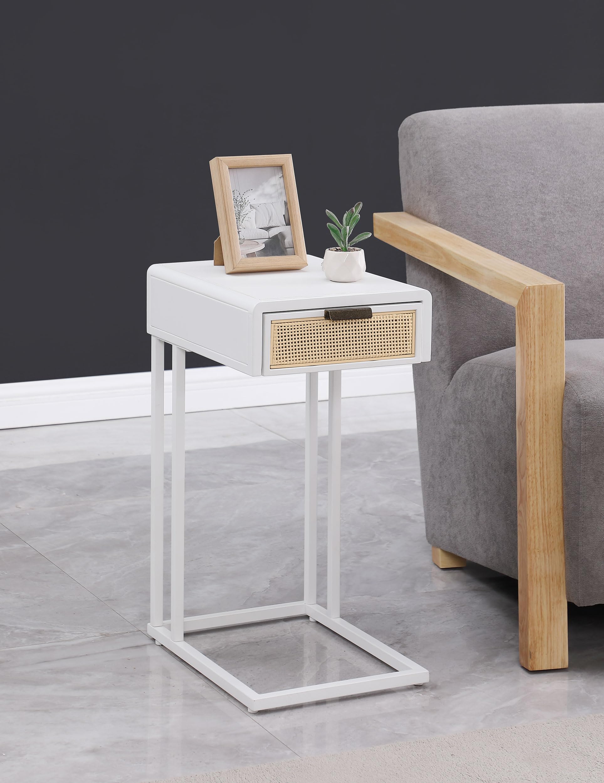 Coaster Home Furnishings Amherst 1-Drawer Radio Weave Cane Metal Side Table White