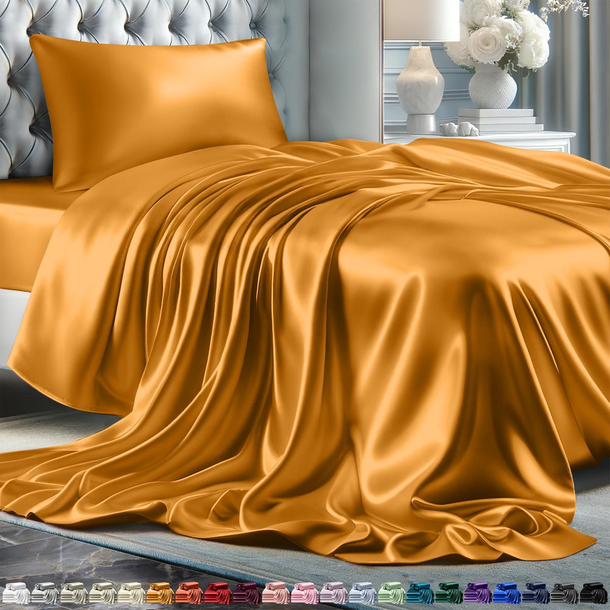 Decolure Satin Sheets Twin Size Set 3 Pcs - Silky & Luxuriously Soft Satin Bed Sheets W/ 15 Inch Deep Pocket - Similar To Silk S