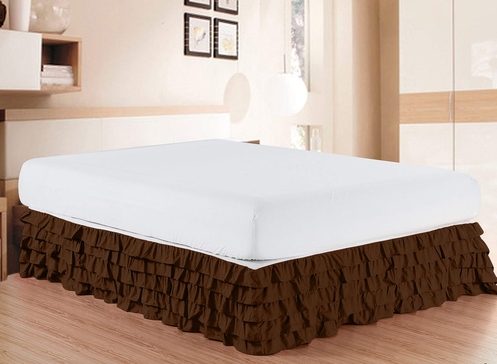 Elegant Comfort Luxurious Premium Quality 1500 Thread Count Wrinkle And Fade Resistant Egyptian Quality Microfiber Multi-Ruffle Bed Skirt - 15Inch Drop, Full, Chocolate Brown