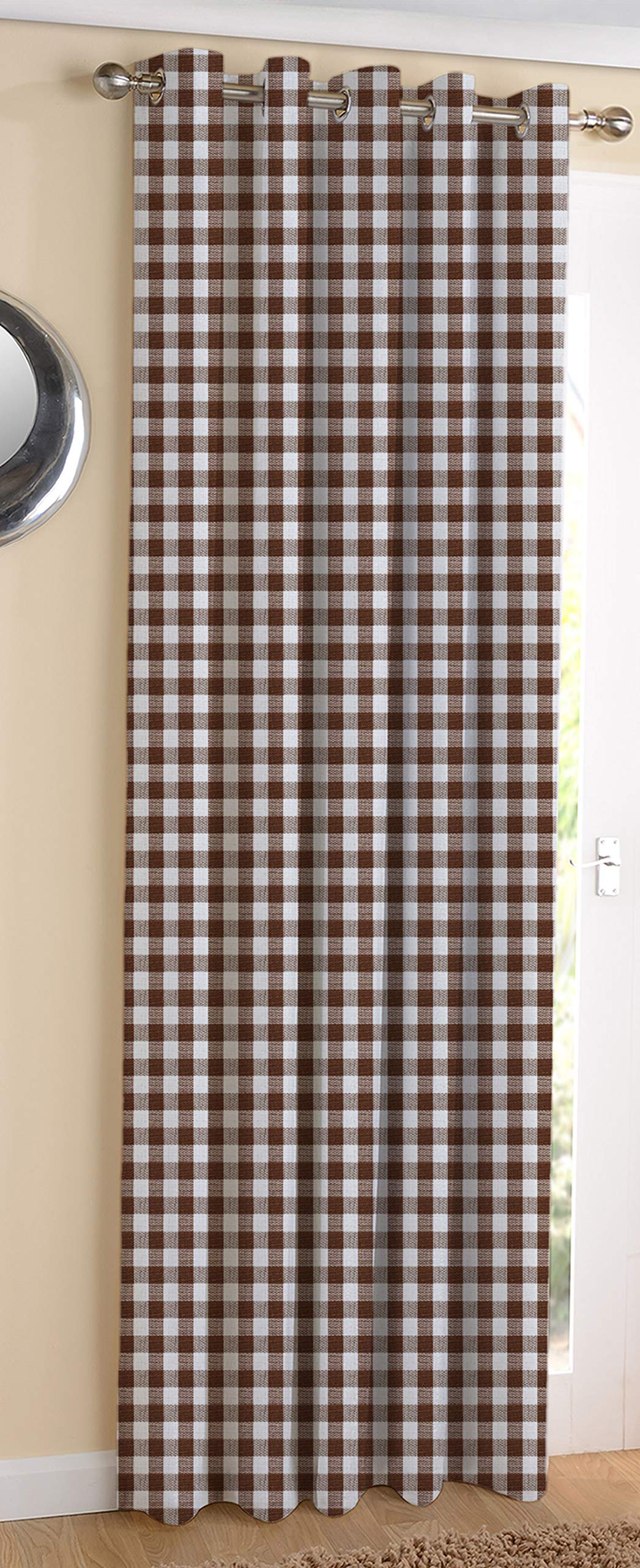 AIRWILL  Cotton Blackout and Room Darkening 9ft Long Door Curtains Pack of 1 pc. (Checks  Brown)