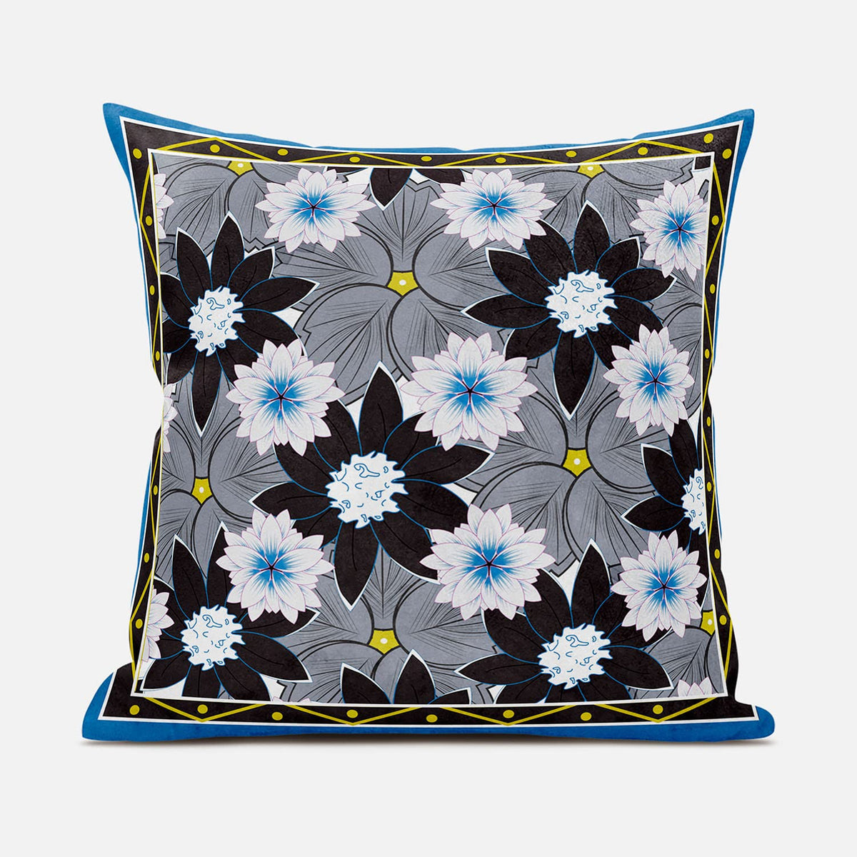 HomeRoots 26x26 Gray Brown Blue Blown Seam Broadcloth Floral Throw Pillow