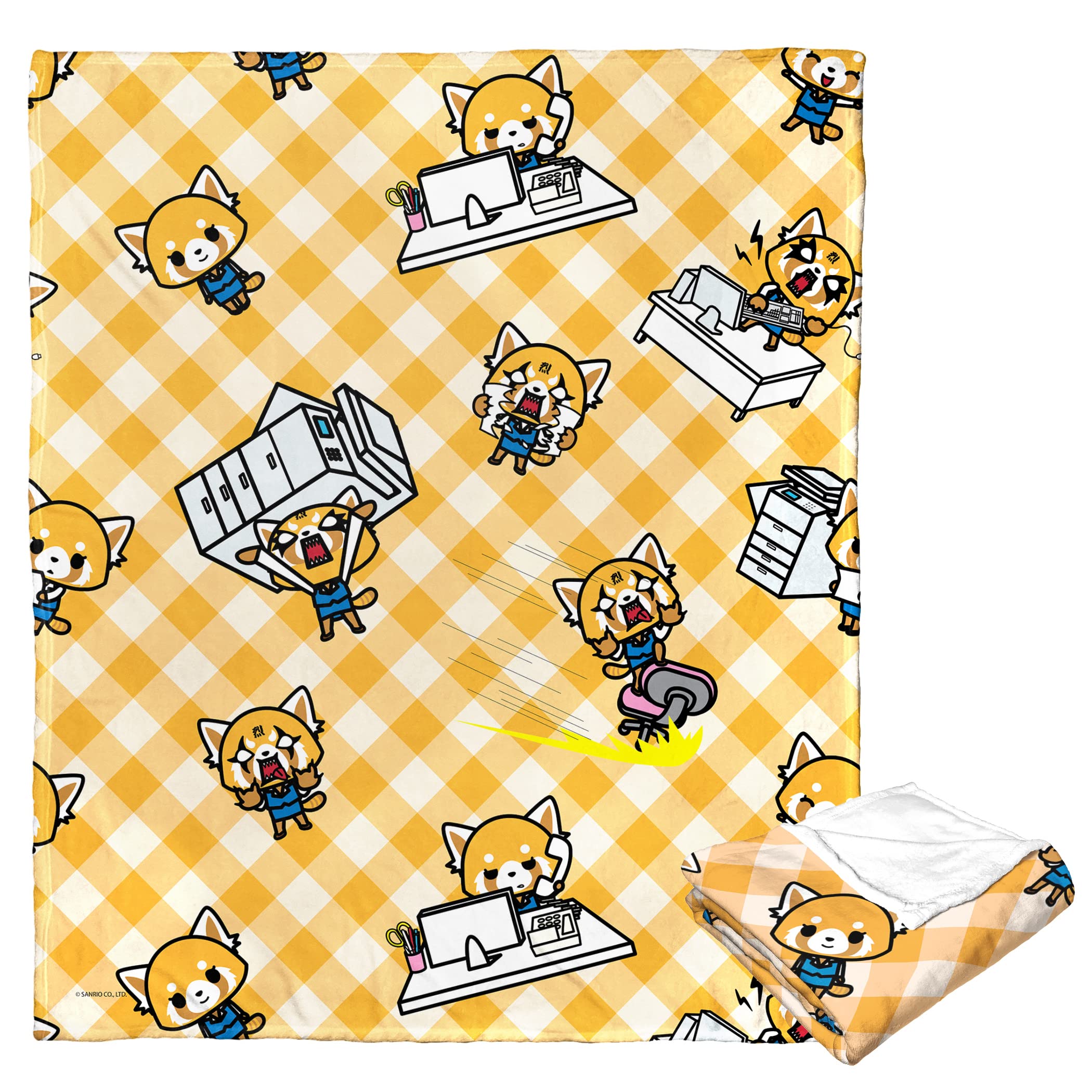 Northwest Aggretsuko Silk Touch Throw Blanket, 50'' X 60'', Office Chaos