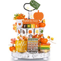 FairySandy 19 PCS Bright Fall Tiered Tray Decor Fall Farmhouse Home Decor Set Fall Wood Tray Decor Autumn Pumpkin Tiered Tray De