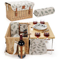 Willow Weave Picnic Basket With Table, Wine Picnic Basket Set 4, Wicker Picnic Basket For 4, Willow Hamper Service Gift Set With