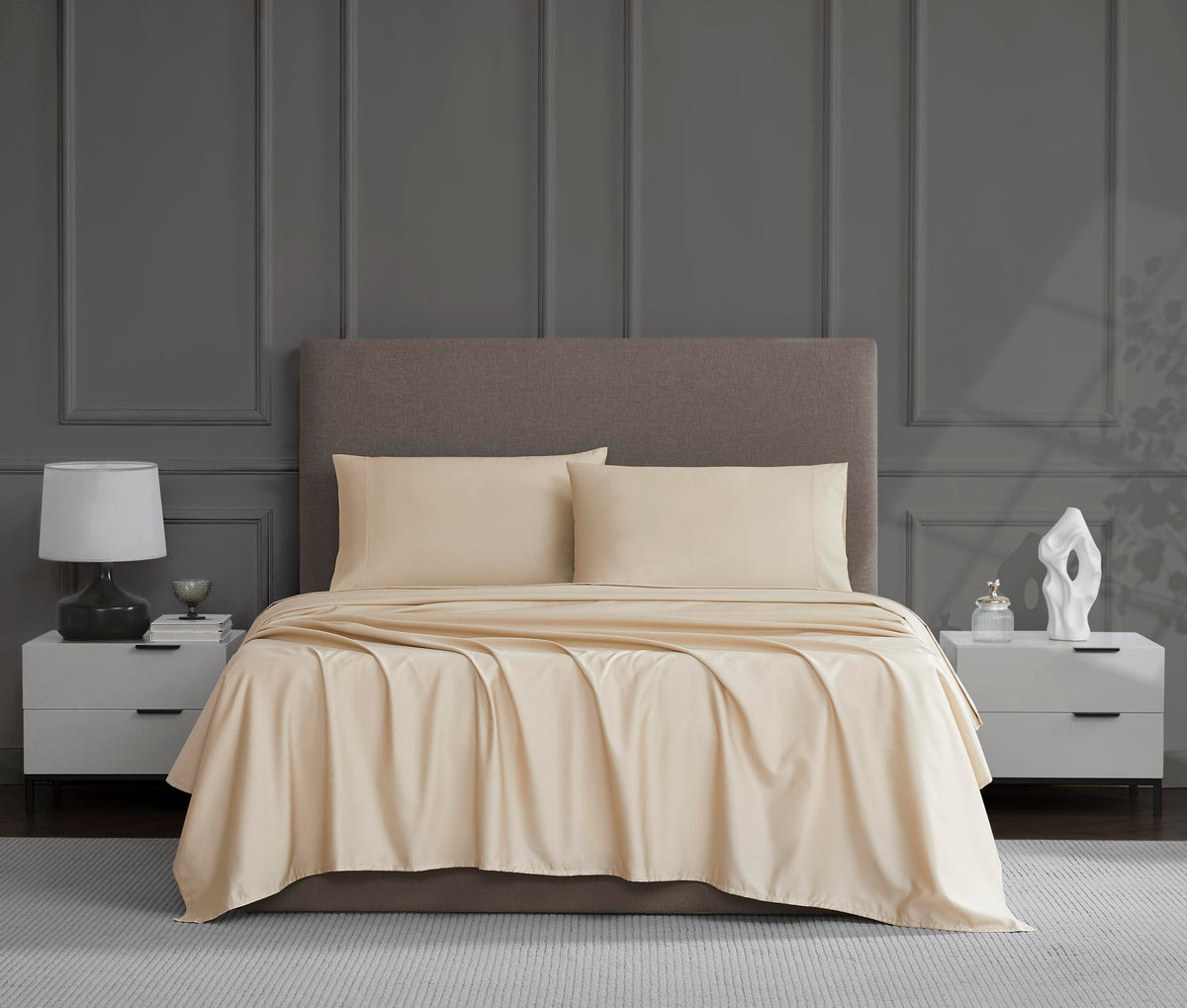 Linen Closet Luxury Cotton 1200 Thread Count Hotel Luxury 4-Piece Sheet Set, Queen, Beige