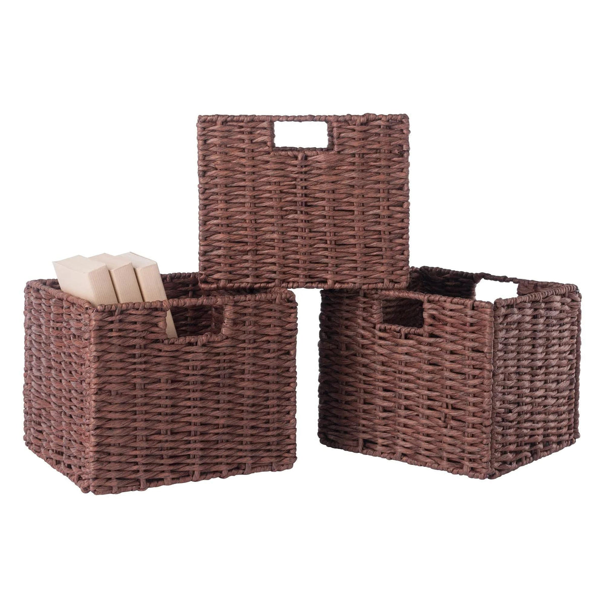 Winsome Wood Tessa 3-Pc Foldable Woven Rope Basket Set, Walnut