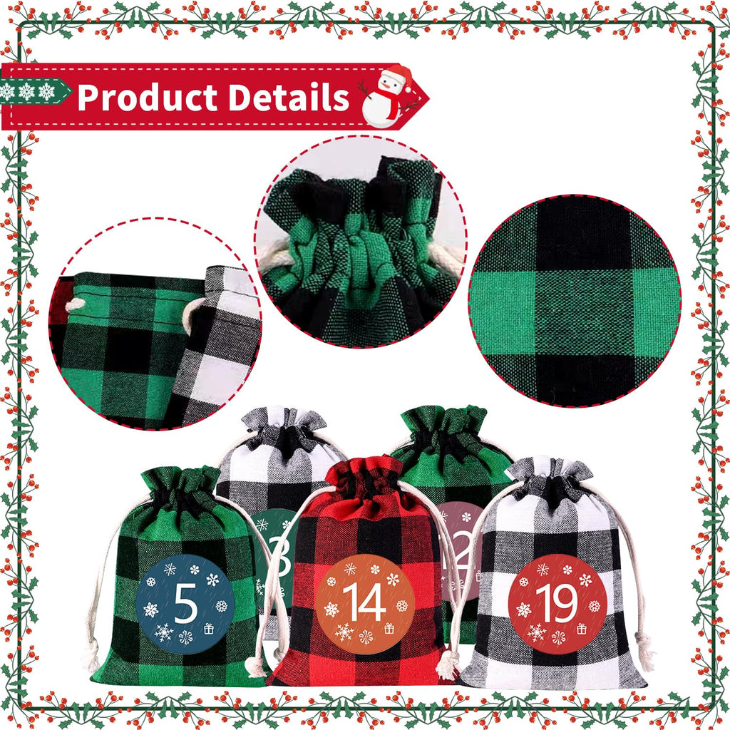 24 Pcs Christmas Advent Calendar Bags, Christmas Advent Calendar Burlap Bags, Hanging Candy Gift Bags With Drawstring, 24 Days C