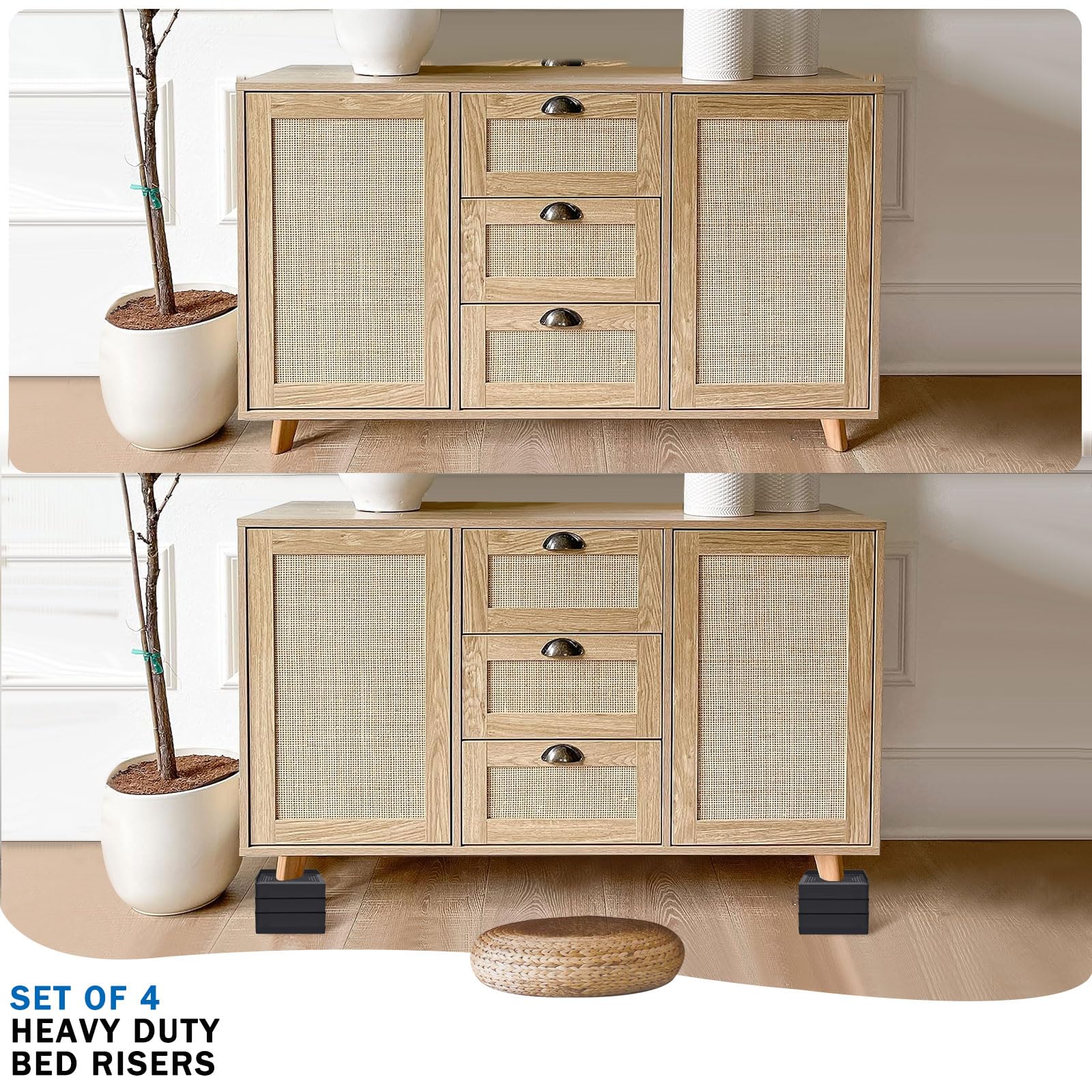 Annkut Furniture Risers 4 Inch, Heavy Duty Furniture Elevator In Heights Of 1.5, 3 Or 4 Inch,Rectangle Raising Blocks For Bed, C