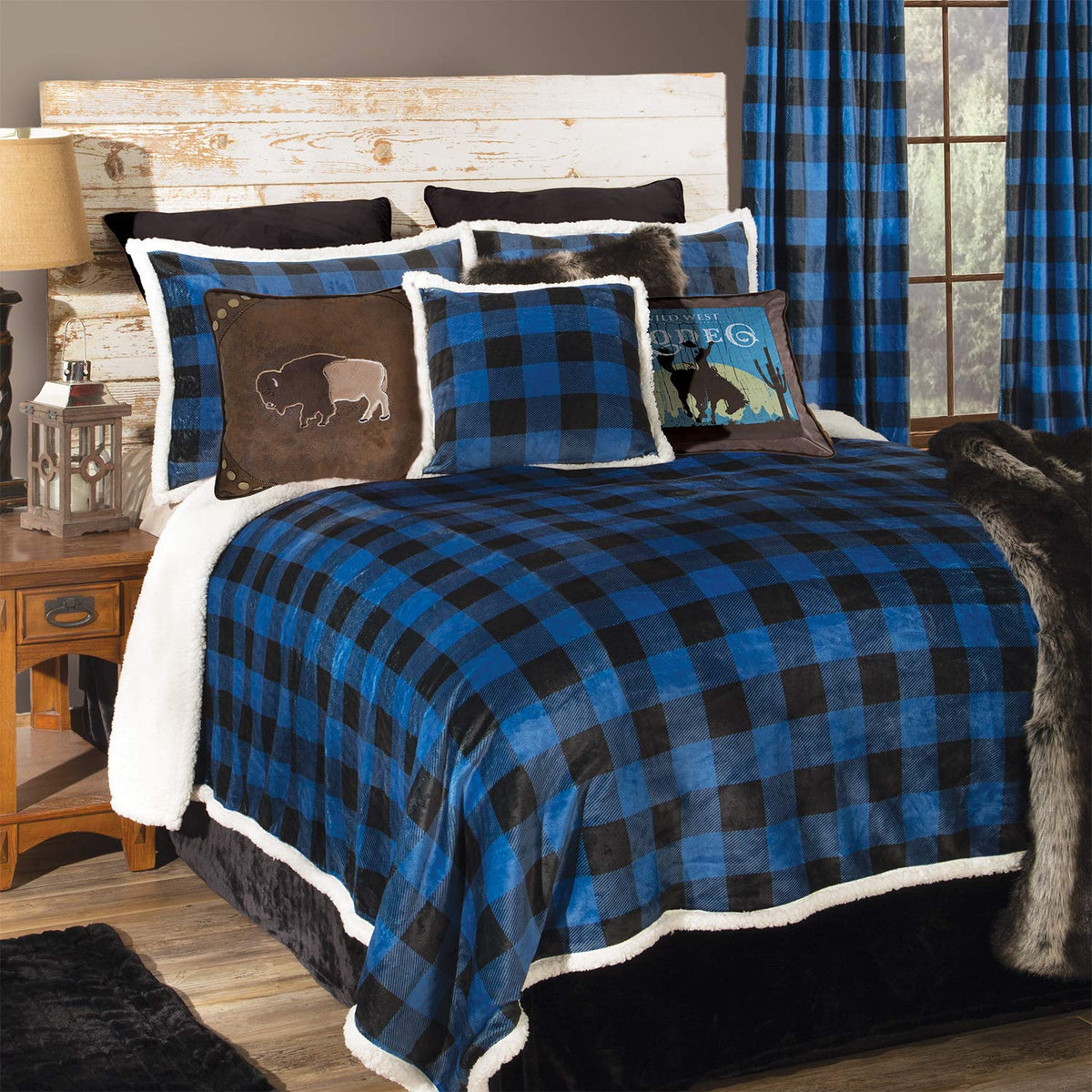 Carstens, Inc Carstens Wrangler Blue Lumberjack Buffalo Plaid Sherpa Fleece 4-Piece Comforter, Queen Bedding Set