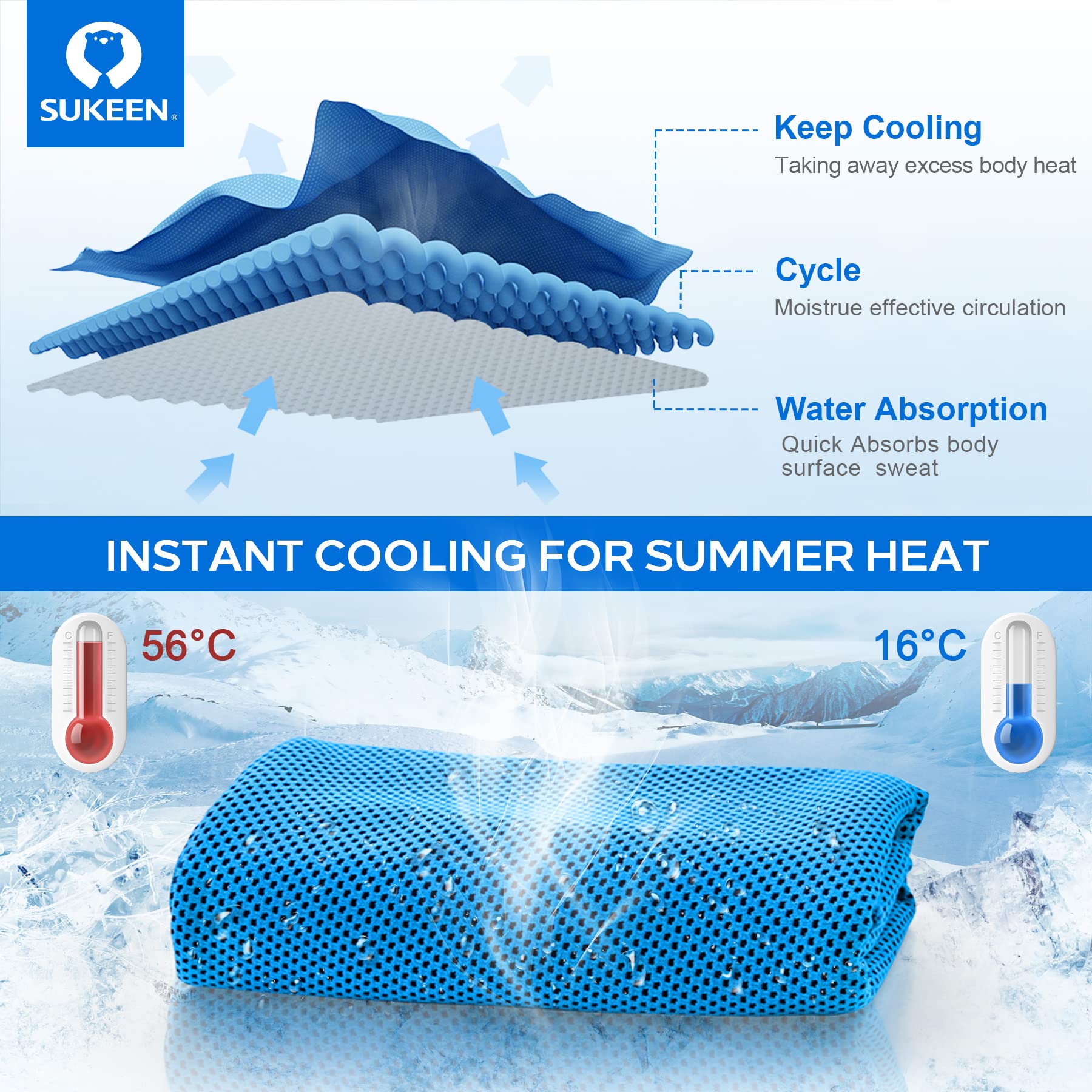Sukeen [4 Pack Cooling Towel (40''X12''), Ice Towel, Soft Breathable Chilly Towel, Microfiber Towel For Yoga, Sport, Running, Gy