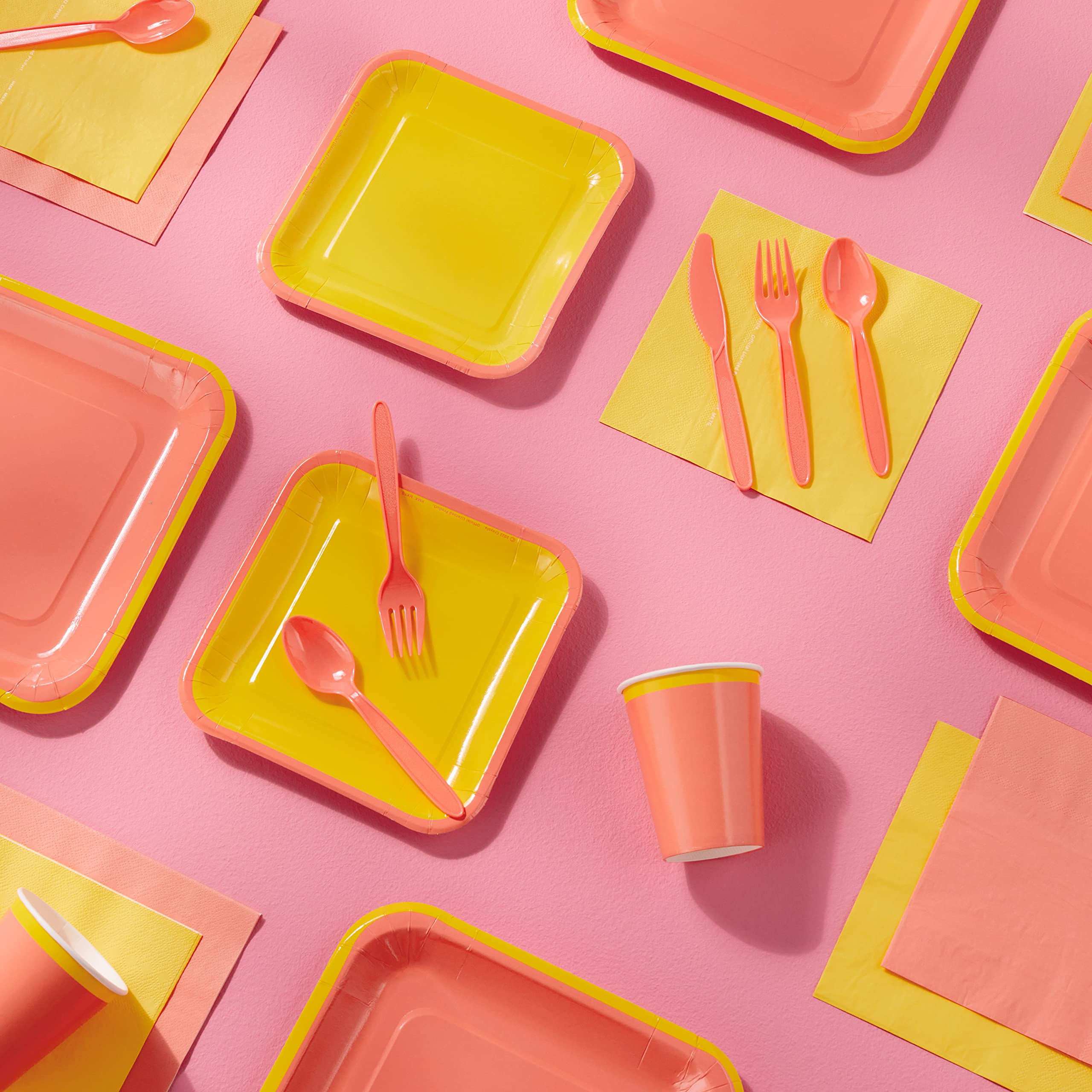 Crayola Color Pop Yellow And Orange Party Supplies (12 Dinner Plates, 12 Dessert Plates, 12 Paper Cups, 24 Napkins, 12 Sets Of P