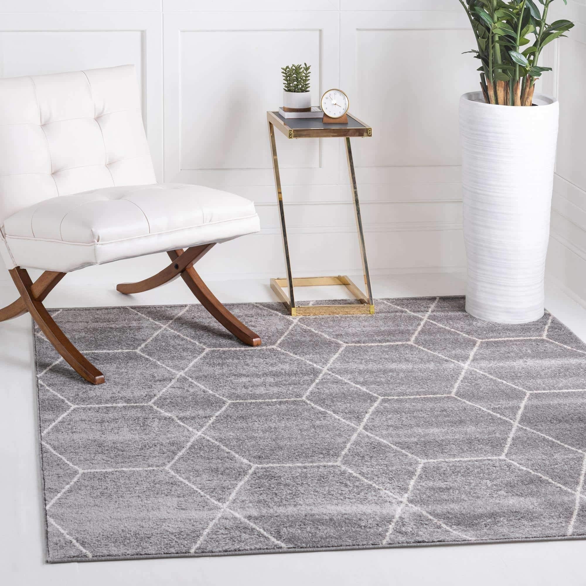 Unique Loom Trellis Frieze Collection Area Rug - Geometric (7 10 Square, Light Gray/ Ivory)