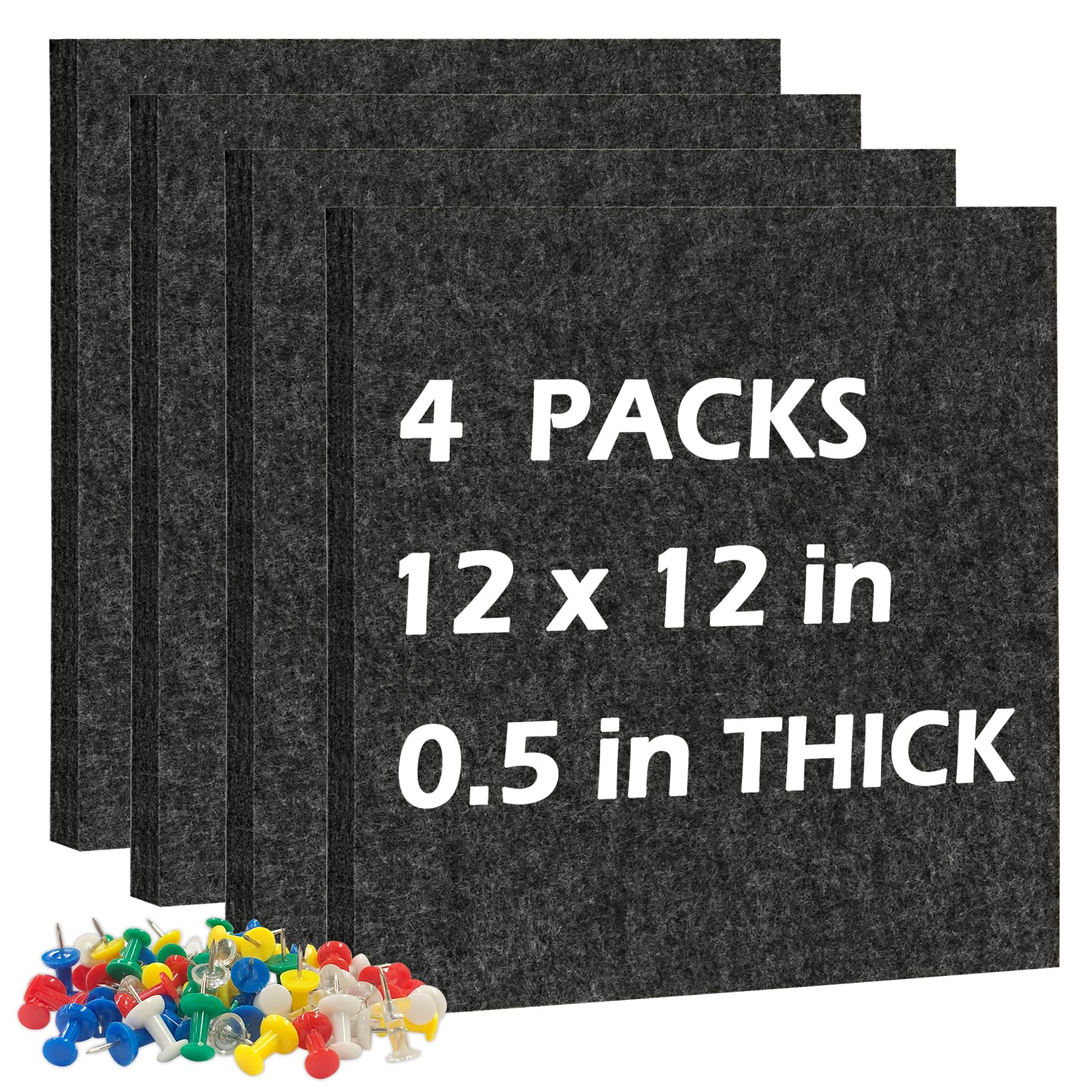 Dollar Boss Felt Cork Board Tiles, 4 Packs 12 ' X 12 ' 1/2 ' Thick Cork Bulletin Board Self Adhesive Acoustic Panels Soundpro