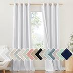 Nicetown 100% Absolutely Blackout Linen Curtains With Thermal Insulated White Liner, White, 52 Inches Wide, 102 Inches Length Energy Saving Curtains For Living Room 2 Panels Set, Vertical Blinds