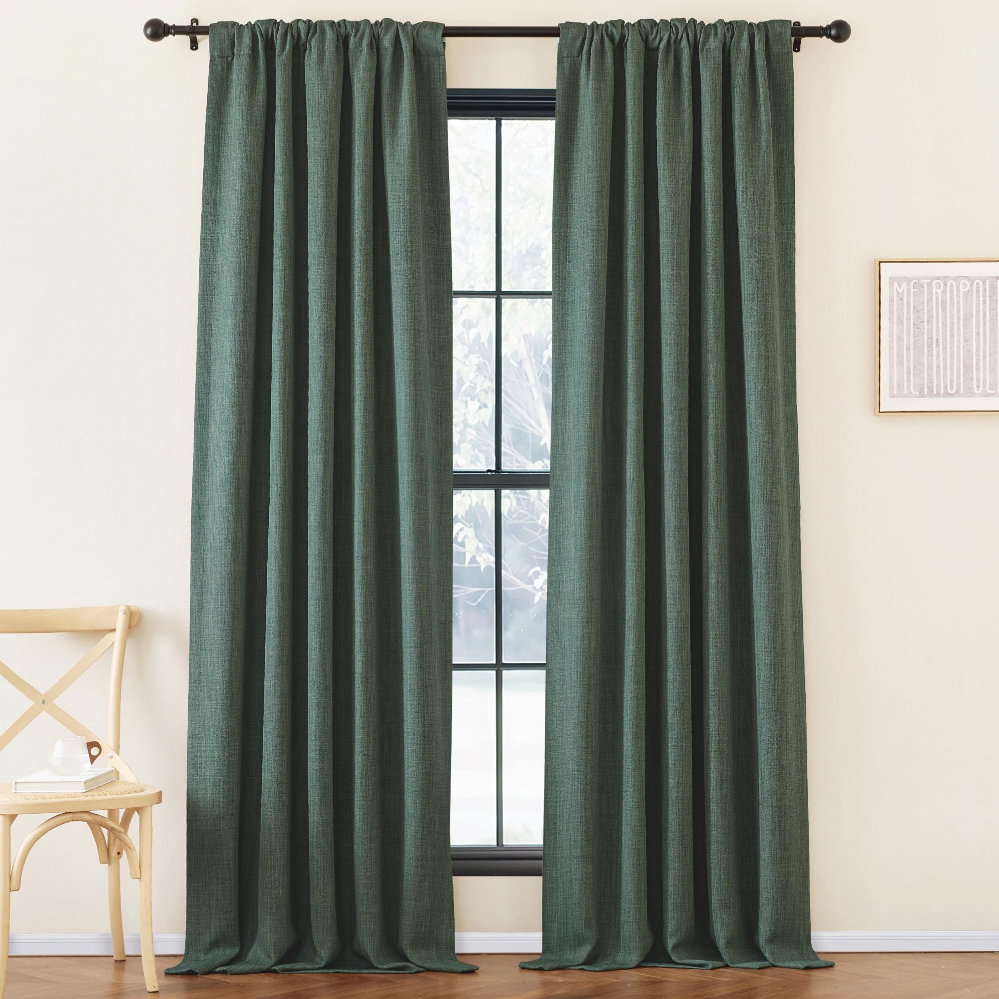 Nicetown Room Darkening Faux Linen Greyish Green Curtains 108 Inches Long, Pinch Pleated Light Blocking Noise Reducing Thermal I
