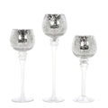 Hosley Set of 3 Crackle Metallic Glass Tealight Holders 12 Inch, 10 Inch, 9 Inch Elegant Home Decor for Ambient Lighting and Sty