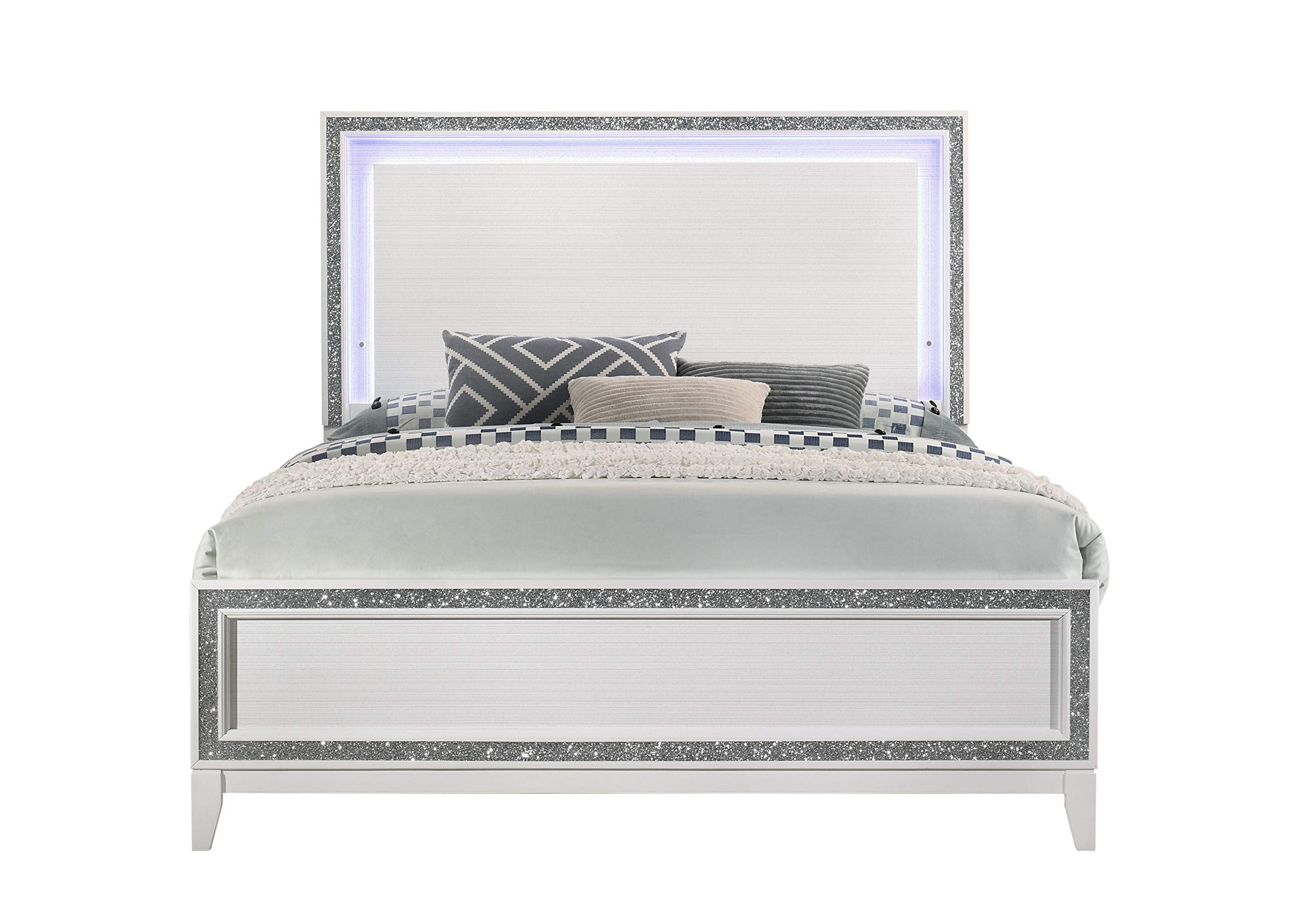 Acme Haiden Wooden Eastern King Bed with LED Lighting in White