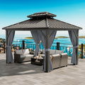 12x10 Hardtop Gazebo, Heavy Duty Aluminum Permanent Hardtop Gazebo Outdoor Pavilion with Curtains and Netting for Garden (Gray