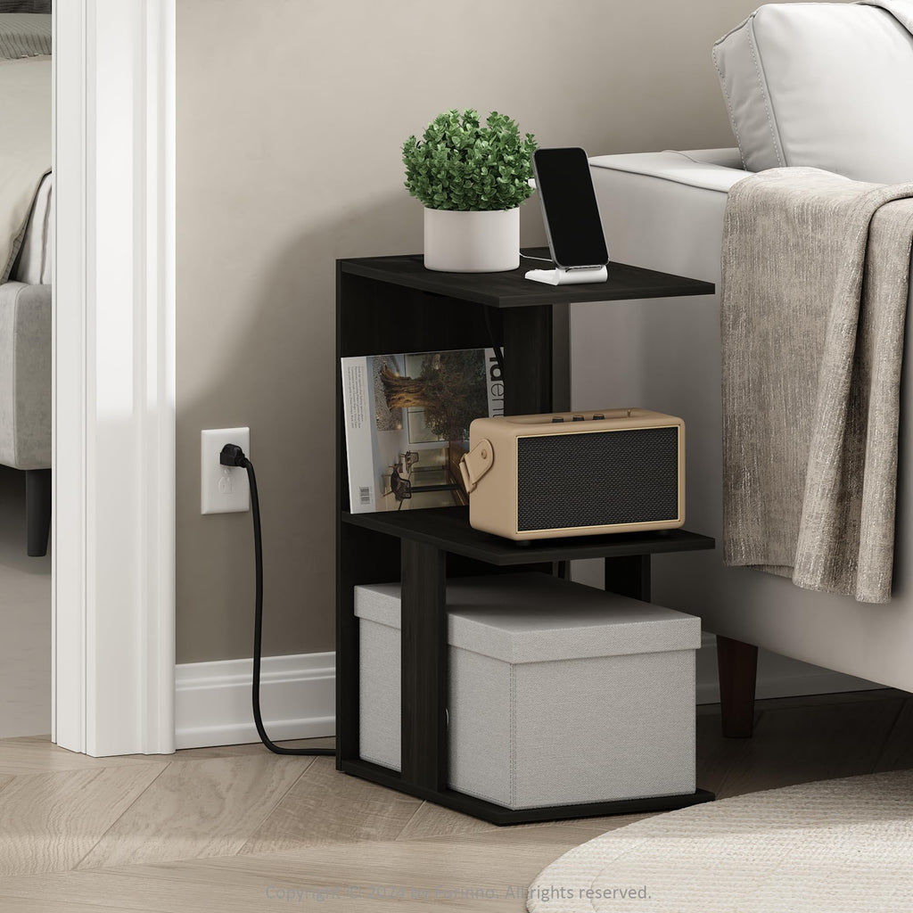 Furinno Boyate Open Storage Sofa Side Table, End Table with USB and Type-C Charging Port, Espresso