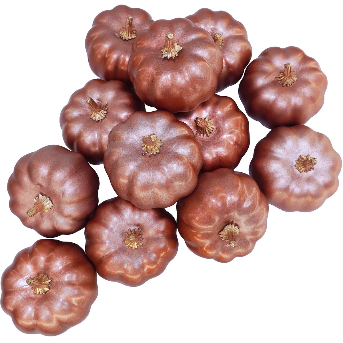 Winlyn 12 Pcs Rose Gold Pumpkins Small Artificial Pumpkins Decorative Pumpkins Faux Foam Pumpkins for Gifts Fall Wedding Baby Sh