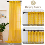Mustard Yellow Sheer Curtains 84 Inch Length 2 Panels For Spring Living Dining Room Bedroom Boho Farmhouse Gold Semi Sheer Pom P
