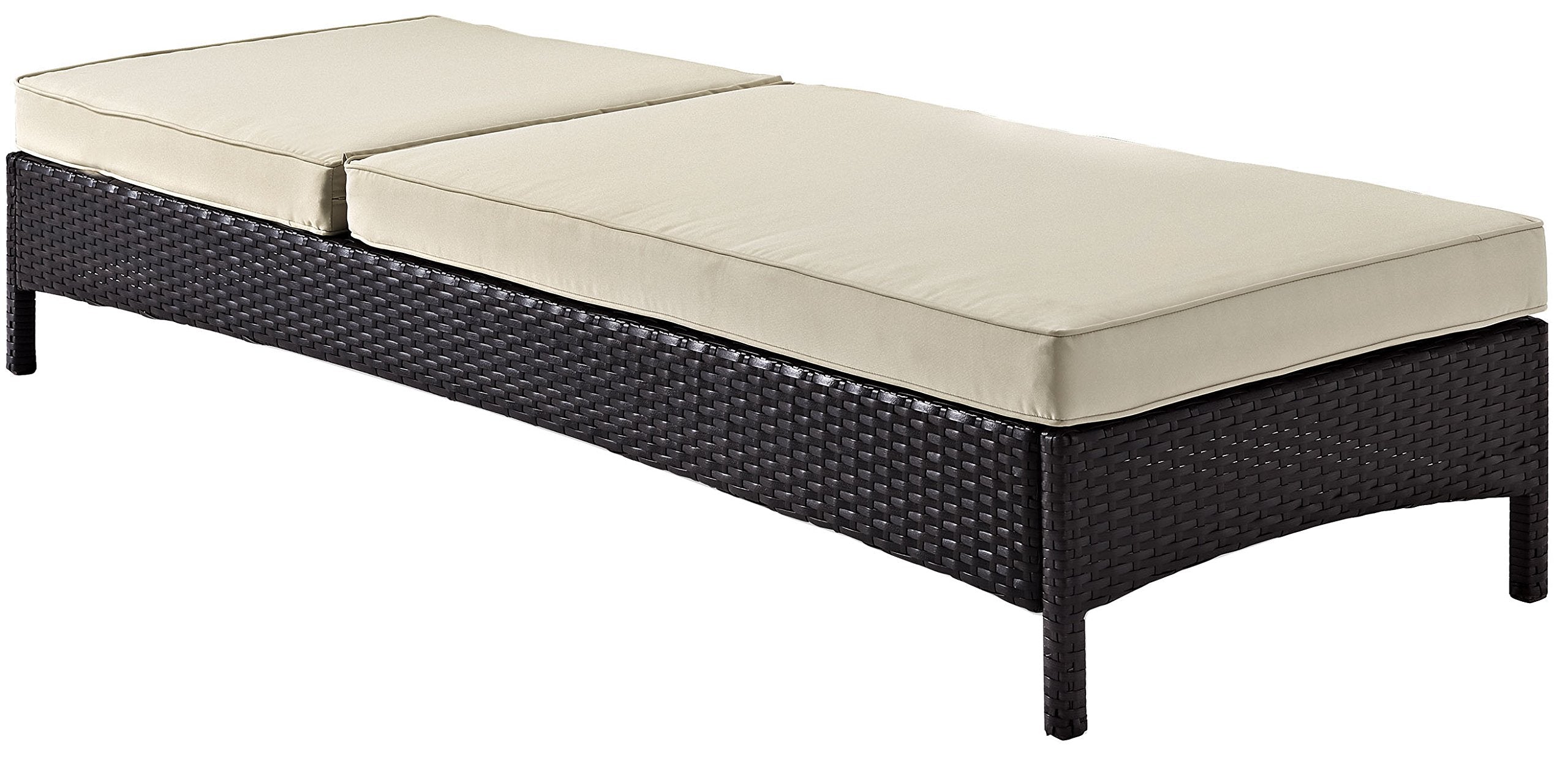 Crosley Furniture Palm Harbor Reclining Wicker Outdoor Chaise Lounge Chair for Patio, Deck, Poolside, Brown with Sand Cushions