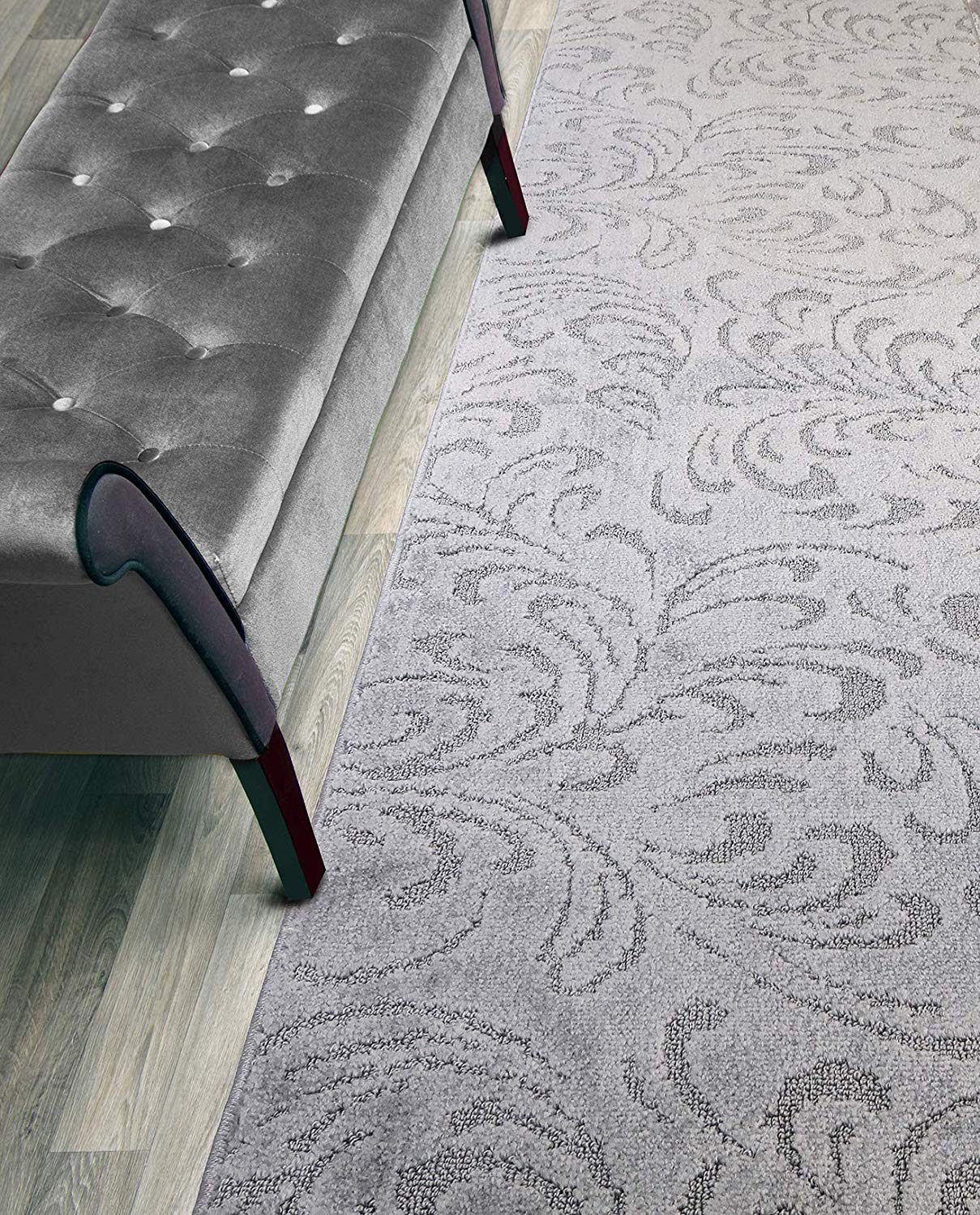 ORFA HOME Custom Length Hallway Runner Rug,Slip Resistant,Floral Grey, 26 Inch X 6 feet, Sold and Priced Per Foot