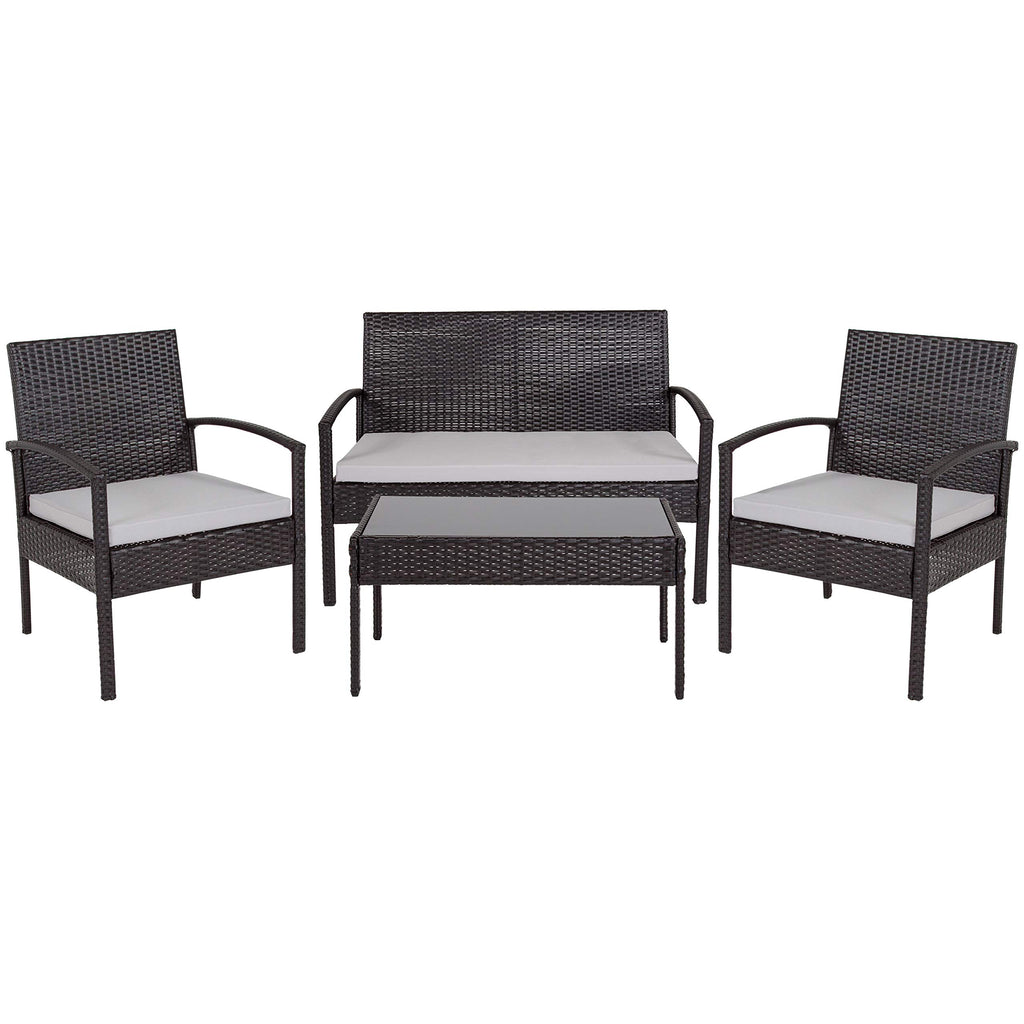 Flash Furniture Aransas Series 4 Piece Black Patio Set With Steel Frame And Gray Cushions