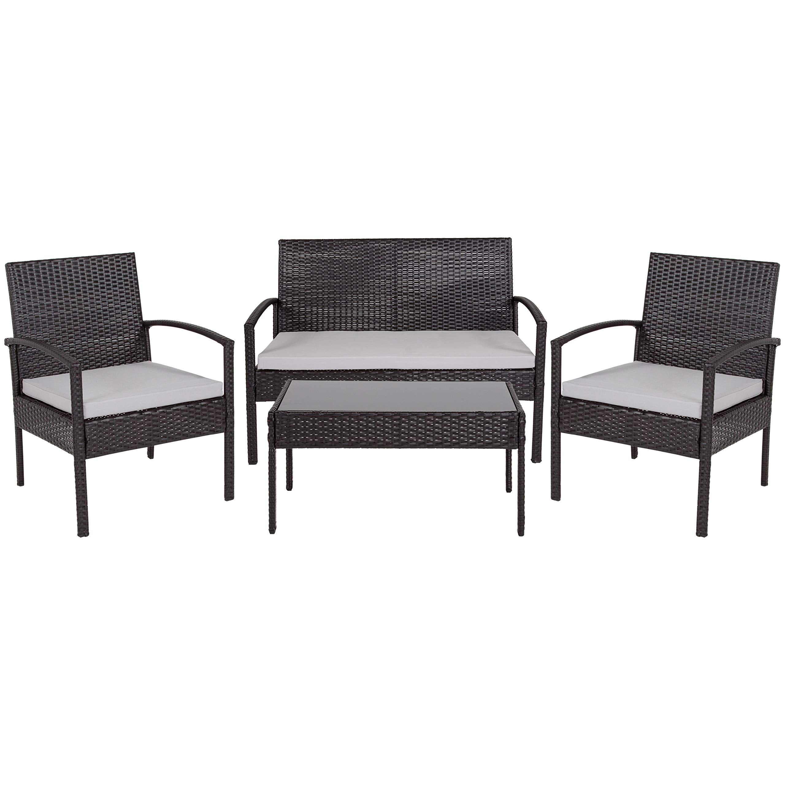 Flash Furniture Aransas Series 4 Piece Black Patio Set With Steel Frame And Gray Cushions