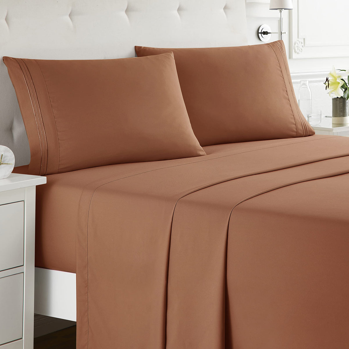 Nestl Bed Sheets Set - 4Pc California King, Microfiber, Ultra Soft, Breathable, Lightweight, Snug Fit, Rust