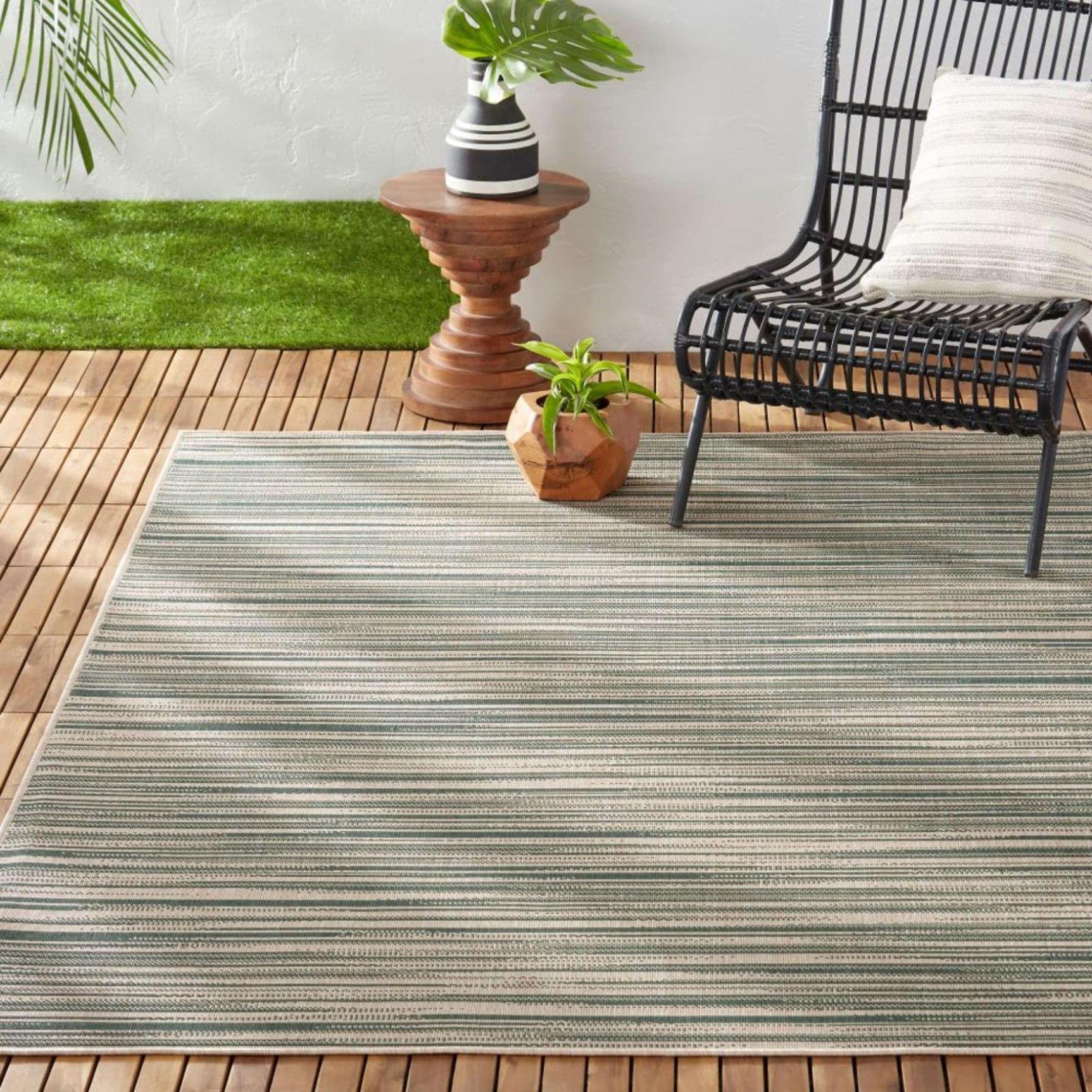 Nicole Miller New York Patio Country Wynona Indoor/Outdoor Area Rug, Green/Beige, 5'2'X7'2' Rectangle