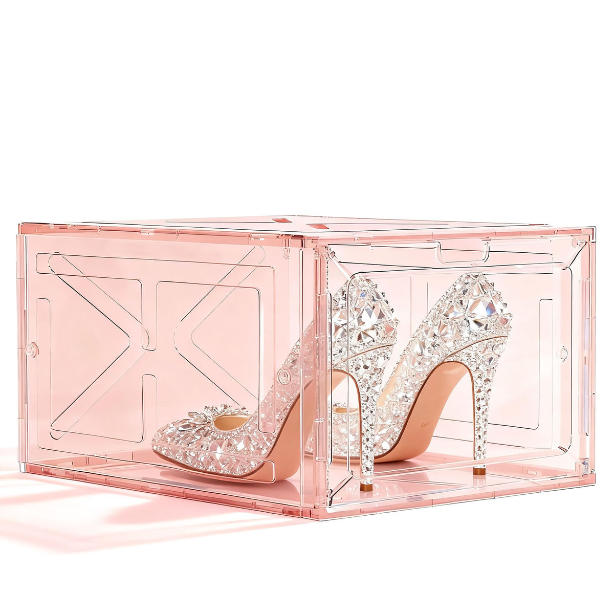Pink Magnetic Closure MultiPurpose Storage Box Thickened Rigid Stackable Shoe Box for Sneakers & Heels Dimensions: 13.5 x 10.5
