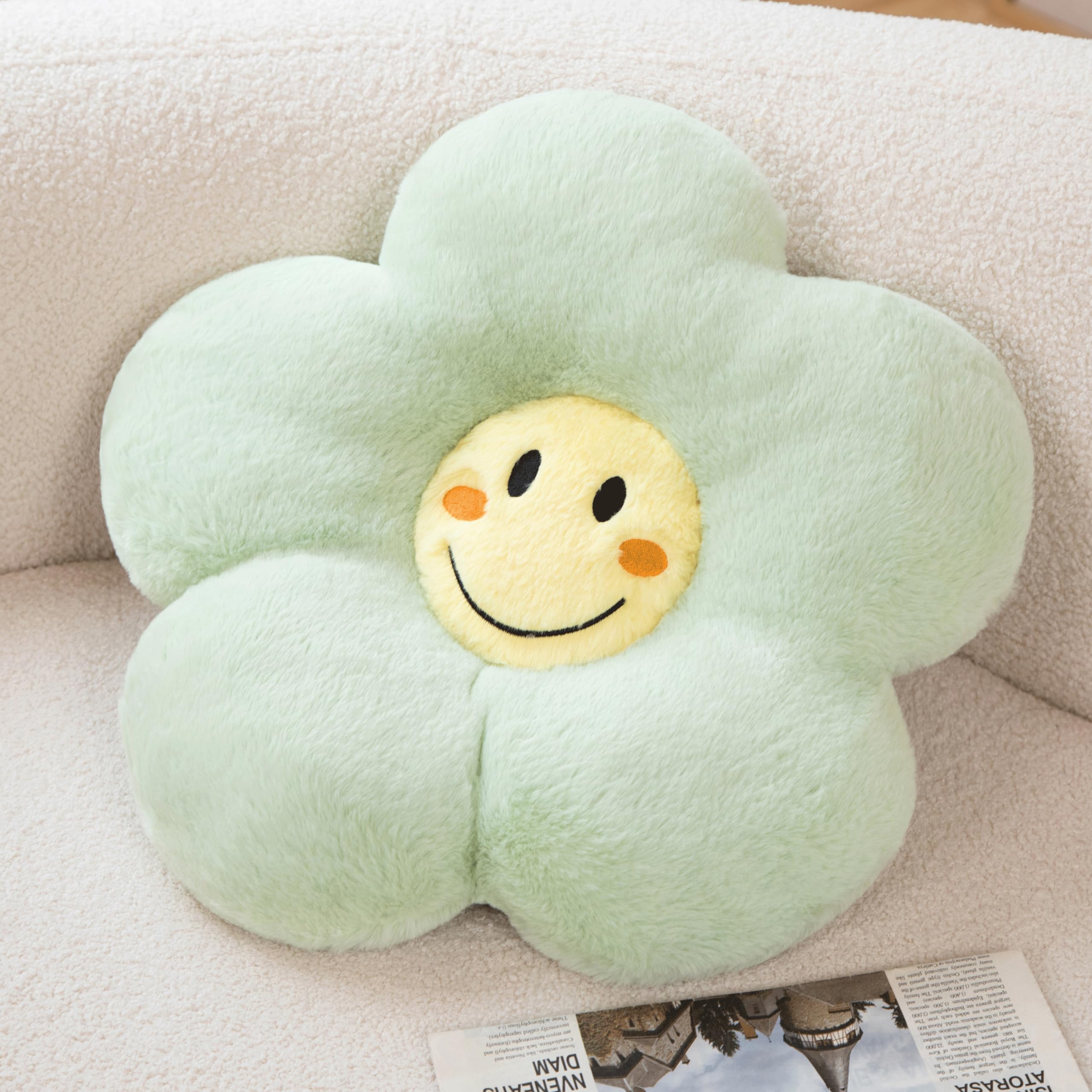 Amytoo 17    Flower Pillow Shaped Throw Pillow Smile Daisy Pillow Plant Green Pillows Aesthetic Room Floor Cushion Decor For Tee