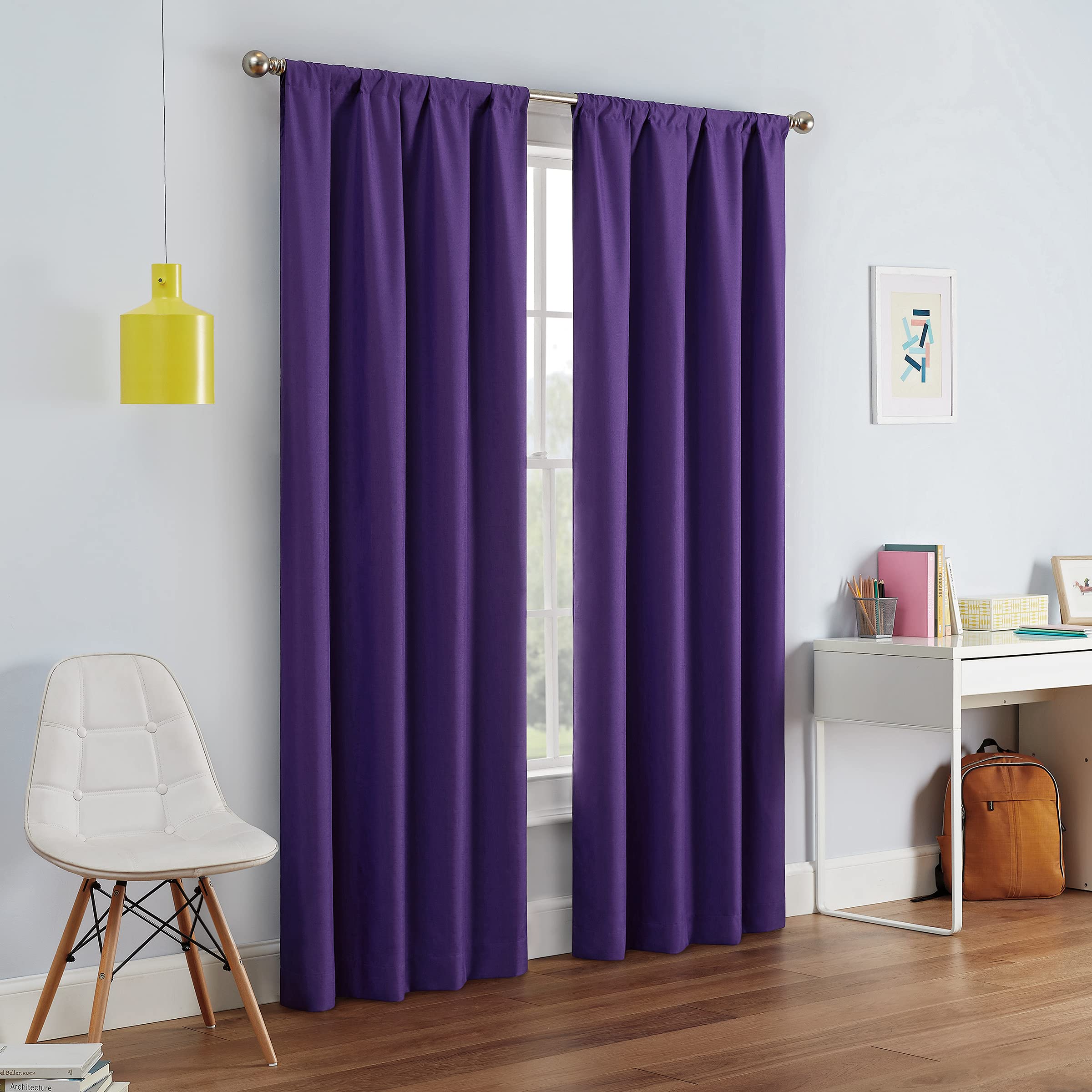 Eclipse Kendall Modern Blackout Thermal Rod Pocket Window Curtain For Bedroom Or Living Room (1 Panel), 42 X 84, Purple