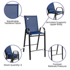 Flash Furniture Brazos Bar Table Set - 3 Piece Glass Brazos Bar Table with 2 Navy Patio Bar Stools - Brazos Outdoor Chairs