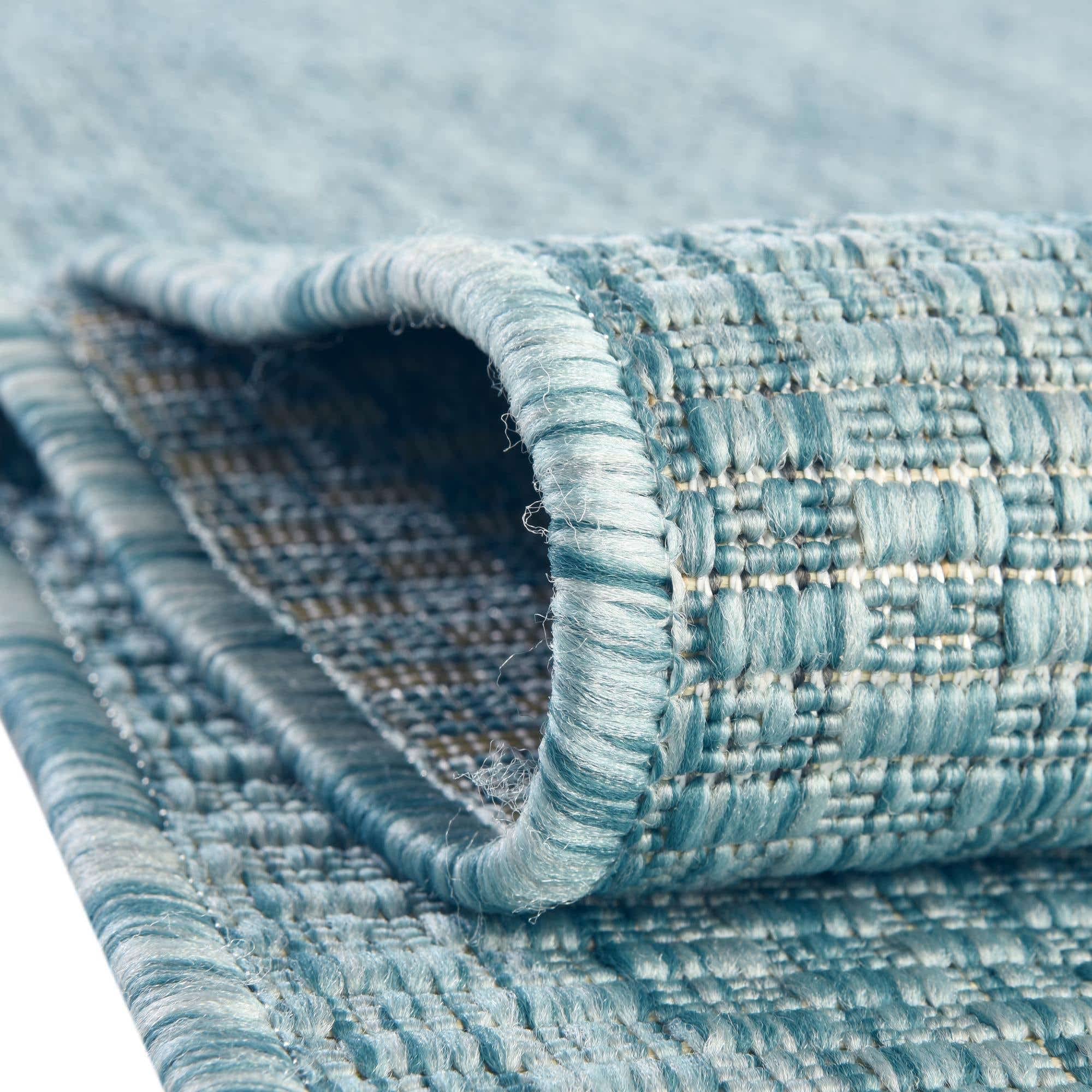 Unique Loom Collection Casual Transitional Solid Heathered Indoor/Outdoor Flatweave Area Rug (2' 7'' X 10' Runner, Aquamarine/Iv