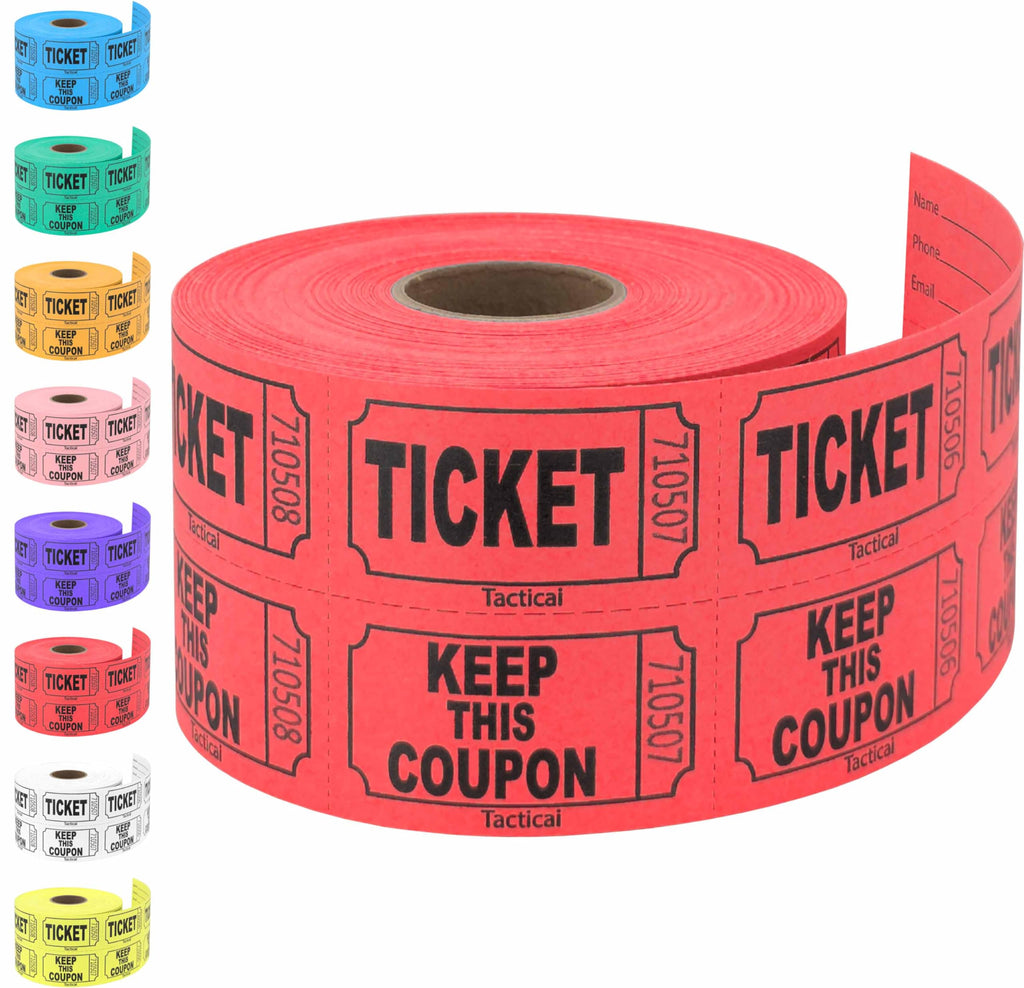 Tacticai 500 Raffle Tickets, Red (8 Color Selection), Double Roll, Ticket For Events, Entry, Class Reward, Fundraiser & Prizes