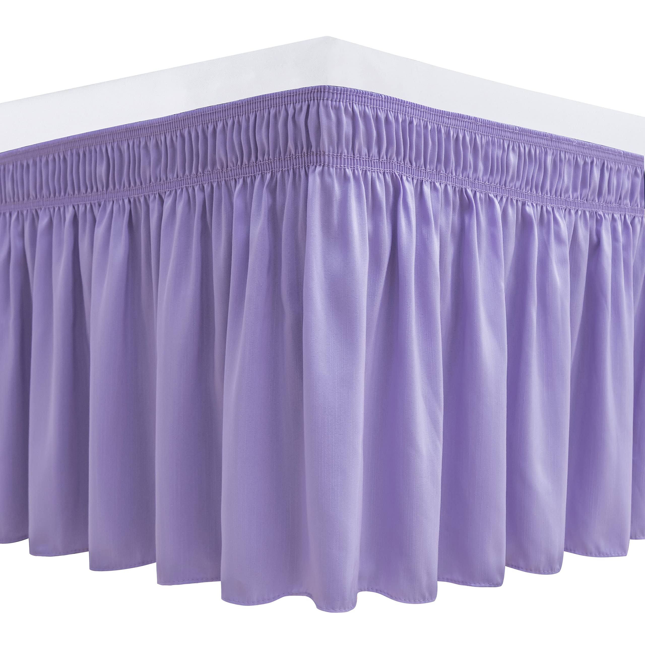 Biscaynebay Wrap Around Bed Skirts For Full & Full Xl Beds 18' Drop, Lavender Adjustable Elastic Dust Ruffles Easy Fit Wrinkle