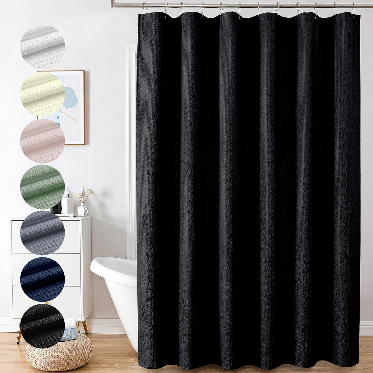 Ovzme Berry Black Extra Long Shower Curtain 72 X 84 Inch, 3D Embossed Textured Fabric Shower Curtain For Bathroom, Hotel Spa Bat