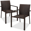 Best Choice Products Set Of 2 Stackable Outdoor Wicker Dining Chairs All-Weather Firepit Armchair W/Armrests, Steel Frame For Patio, Deck, Garden, Yard - Brown