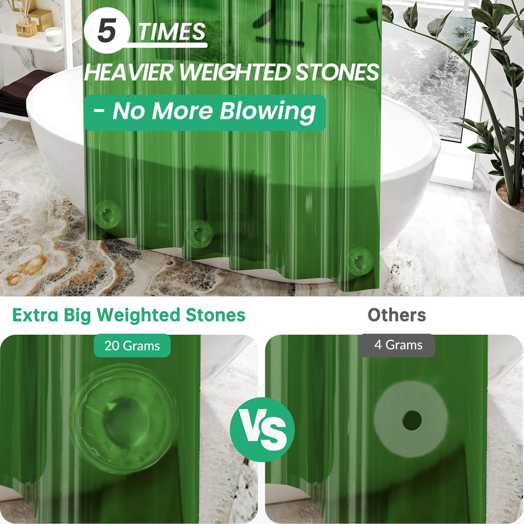 Amazerbath Premium Eva Shower Curtain Clear Pine Green, Luxury Shower Curtain Dark Green Ultra Soft, Waterproof Bathroom Shower