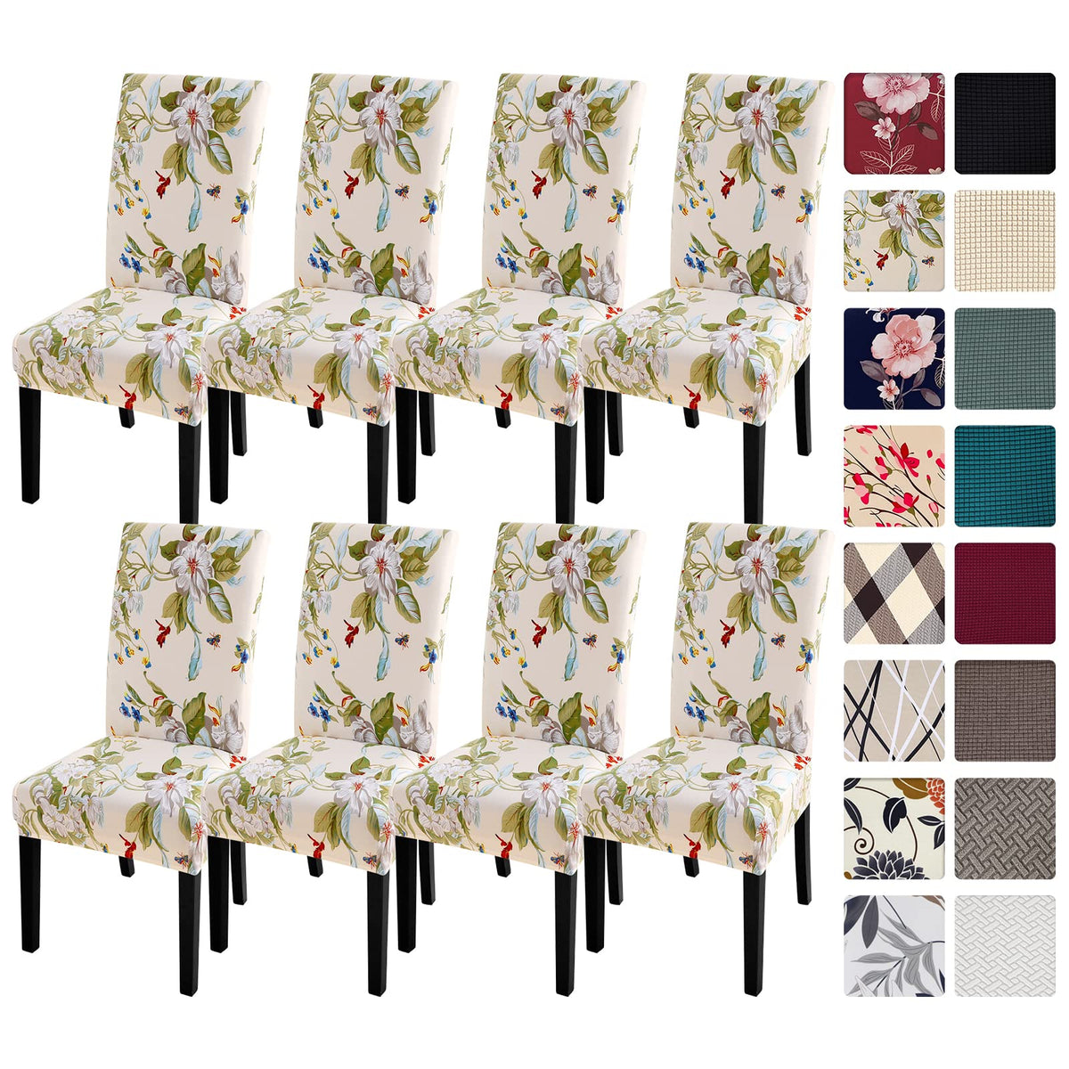 Searchi Dining Room Chair Covers Slipcovers Set Of 8, Spandex Super Fit Stretch Removable Washable Kitchen Parsons Chair Covers