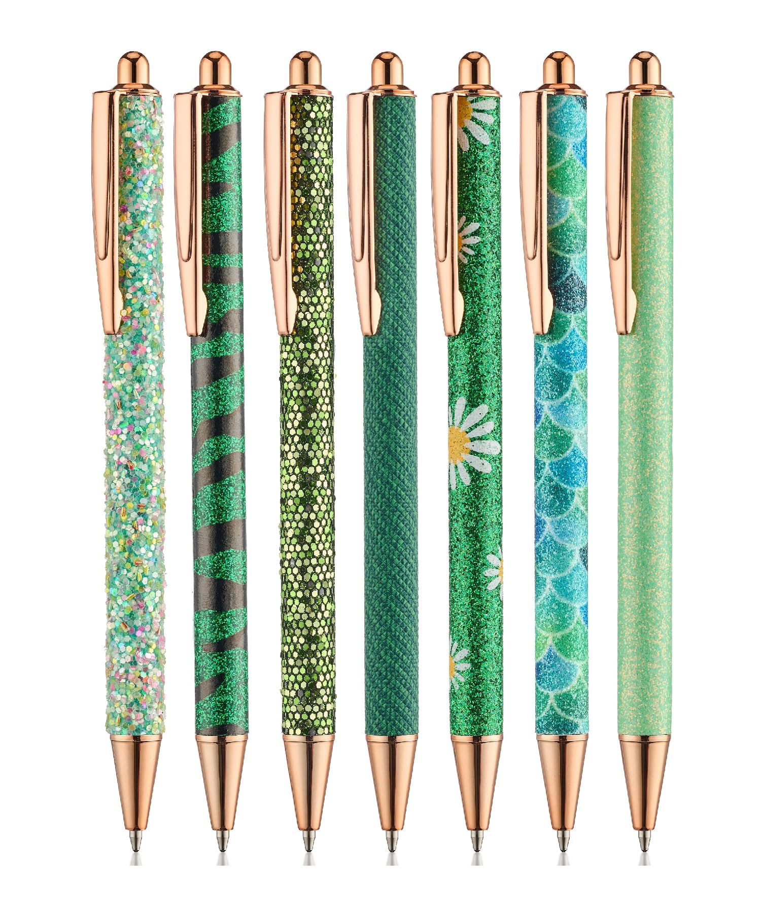 Mr. Pen- Fancy Pens For Women, Emerald Enchantment, 7 Black Ink Ballpoint Pens With 10 Refills, 1.0Mm, Glitter Cute Pens For Jou