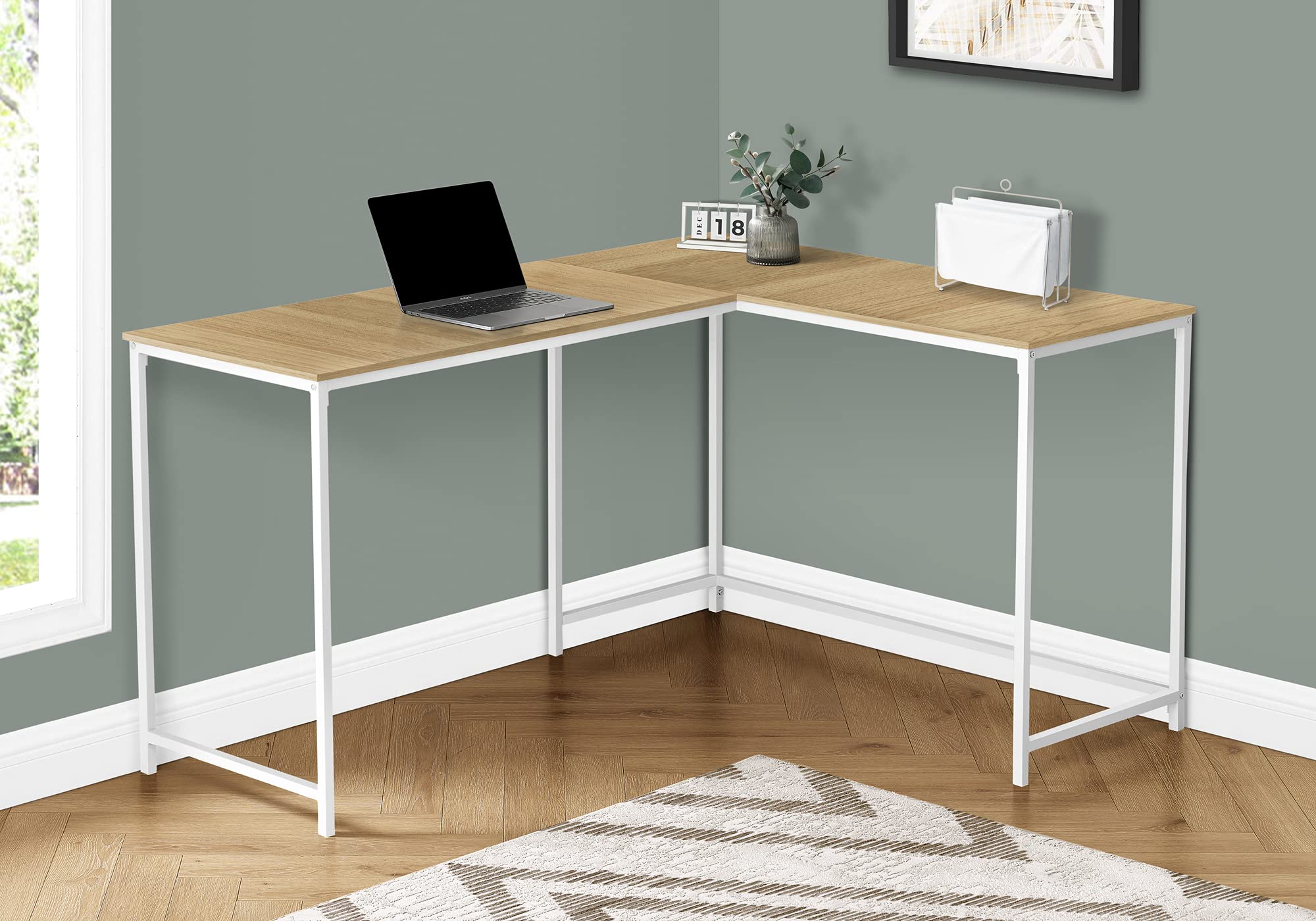 Monarch Specialties I 7397 Computer Desk, Home Office, Corner, 58&quot; L, L Shape, Work, Laptop, Metal, Laminate, Natural, White, Contemporary, Modern