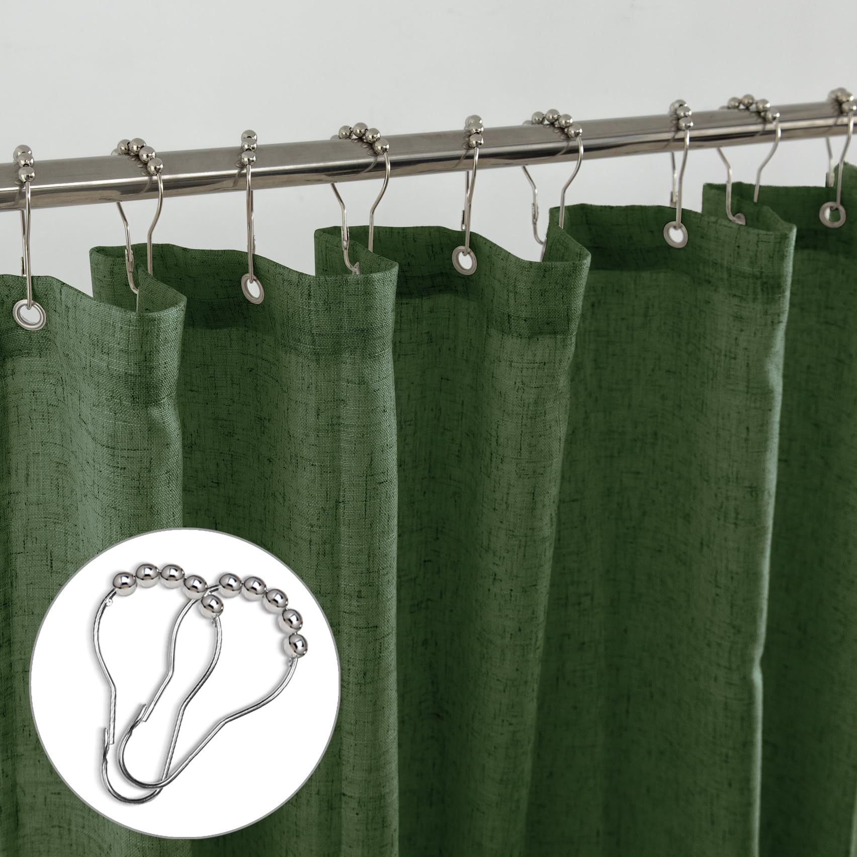 Koufall Olive Green Waterproof Linen Fabric Shower Curtain For Bathroom 36X72 Inches Long