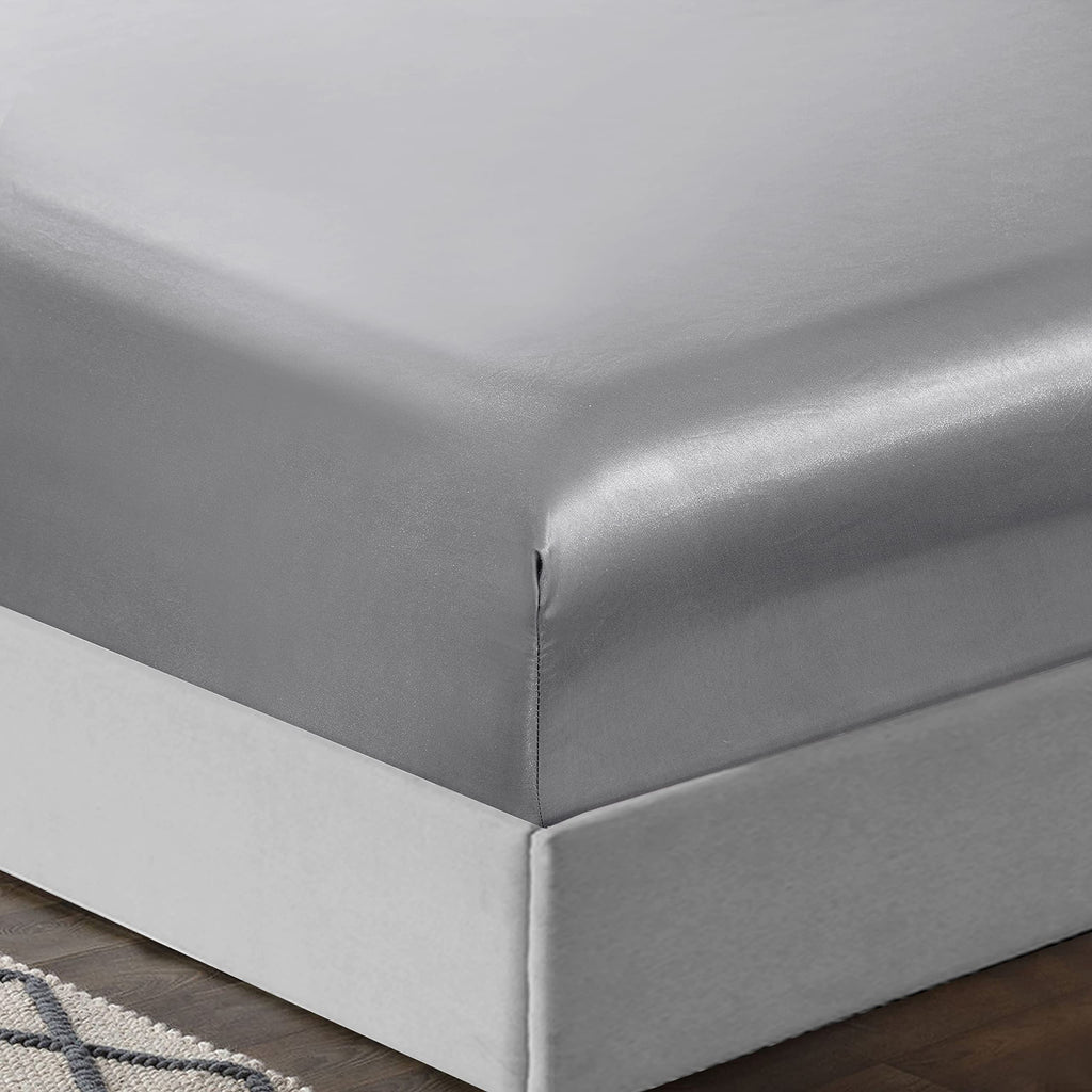 Treely 6 Piece Satin Sheets King Size Silky Smooth Silver Grey Satin Sheet Set With Deep Pocket, Satin Fitted Sheet, Flat Sheet,