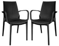 LeisureMod Kent Modern Indoor Outdoor Patio Stackable Dining Arm Chair Set of 2 (Black)