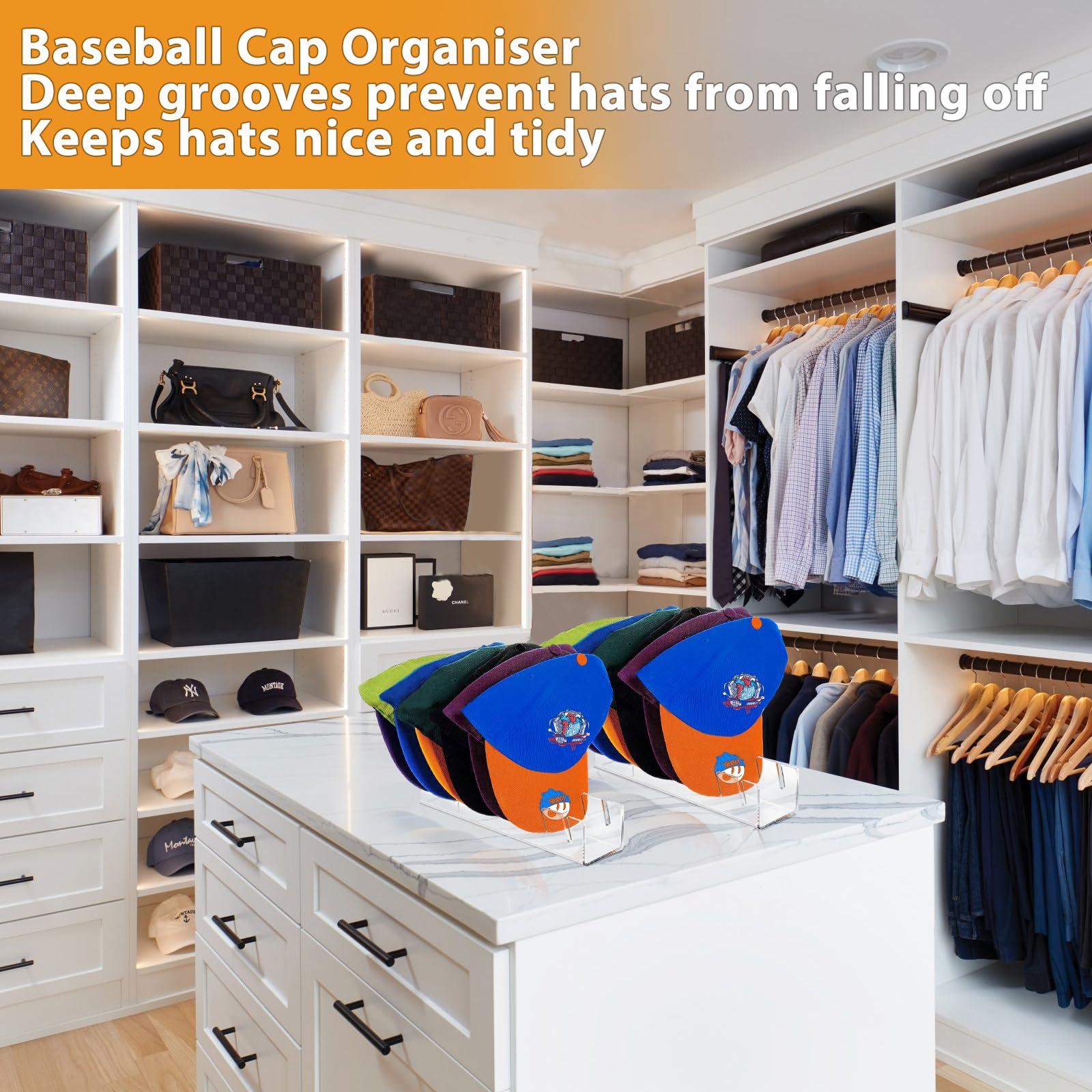 2Pcs Hat Stand For Baseball Caps, No Install Acrylic Hat Organizer For 14 Baseball Caps, Hat Racks For Baseball Caps Display Hat