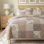 SLPR Secret Garden Quilt Set King Pink Floral Cotton Farmhouse Bedding 2 Shams