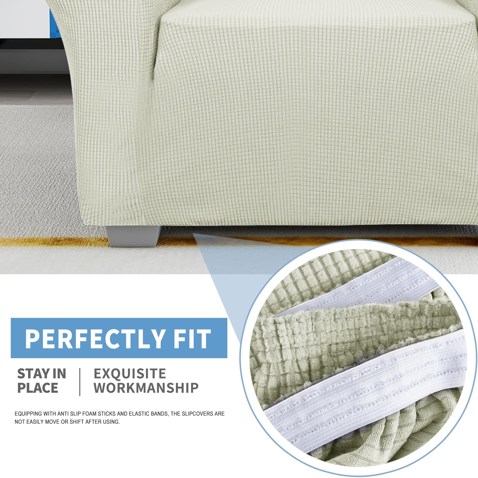 Jiviner High Stretch Loveseat Sofa Slipcovers 1-Piece Jacquard Couch Covers For 2 Cushion Couch Furniture Protector Washable Sofa Covers For Kids Pets Small Checks (Loveseat, Natural)